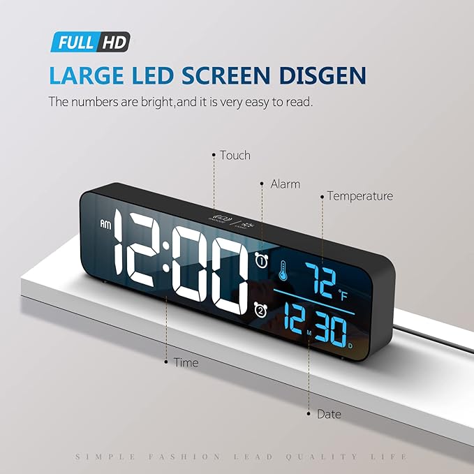 Hournor Digital Clock for Bedroom, Digital Wall Clock for Living Room Decor, Desk Table Clocks, Digital Clock Large Display, Bedroom Smart Alarm Clock for Office Blue