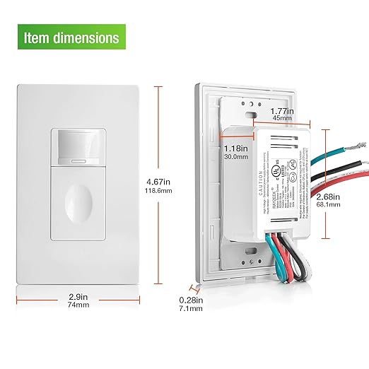 RAYZEEK Motion Sensor Light Switch, 5A, Single Pole, Ground Wire Required, OCC & VAC & Manual Selectable, PIR Infrared Motion Activated Wall Switch, UL Listed, Wall Plate Included, PC Fireproof