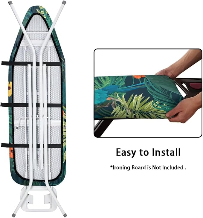 ZCFYGDX Ironing Board Cover Easy Install with Elastic Edge 3 Bottom Nylon Buckle Straps Breathable Ironing Decor Suitable for Wide Ironing Board House Decor Parrot Palm Leaf Print Size-L