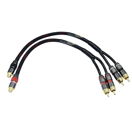 Arklove 1ft Shielded RCA Splitter Subwoofer Stereo Audio Video Cable 1 Female to 2 Male Dual Speaker Y Adapter Connector Extension Cord 24k Gold Plated(2 Pack)