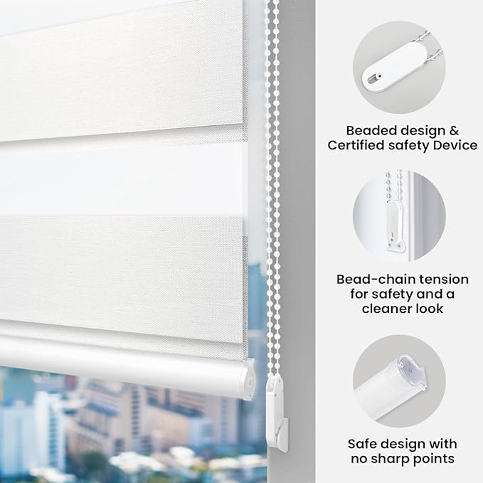FOIRESOFT Standard Custom Blackout Zebra Roller Blinds [Bonita, Dark Brown, W 10-109 x H 10-105 inch] Dual Layer Privacy Shade, Room Darkening, Select 1x1 for Custom