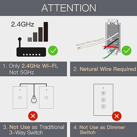 MOES 2.4GHz WiFi Wall Touch Smart Switch Neutral Wire Required, 3 Way Multi-Control, Glass Panel Light Switch Work with Smart Life/Tuya App, RF433 Remote Control, Alexa and Google Home White 1 Gang