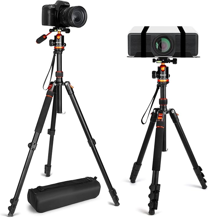 Nietoto Camera Tripods & Projector Stand, 2 in1 Tripod for Camera with Removable Metal Tray, Heavy Duty Tripod for DSLR. Projector. Sheet Music and Tablet, Extra Metal Spikes and Carry Bag