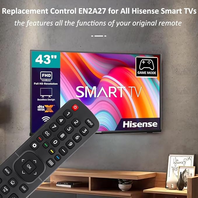 Replacement Remote Control for All Hisense 4K LED HD UHD Smart TVs (EN2A27), Fit for Hisense Android Smart TV EN2A27 EN2A127H EN2A27HT EN2AN27H EN2AS27H EN2B27 EN2C27