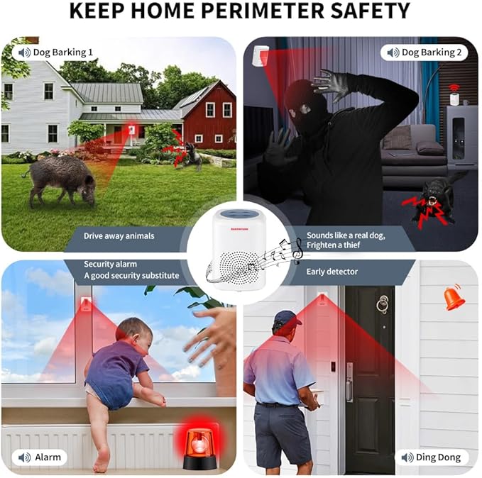 RANXINYUAN Barking Dog Motion Sensor-Pir Human Body Dog Barking Alarm Realistic Wireless Loud 1000Ft Door Chimes Home Security 1 Receiver 1 Motion Dectector Driveway Alarm Kit…
