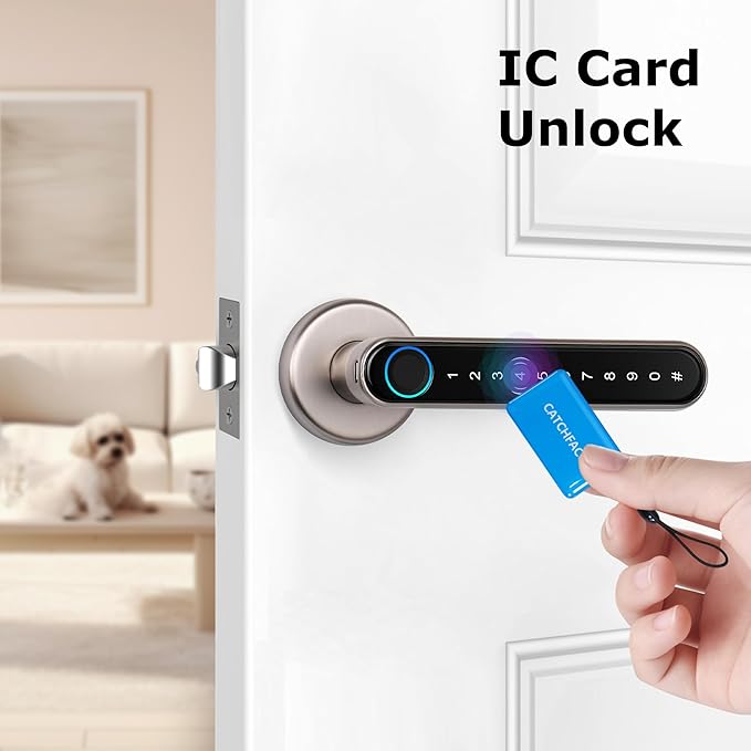 [Upgrade] Smart Lock,CATCHFACE Fingerprint Door Lock TTLock Smart Door Knob Smart Door Handle Digital Door Lock Fingerprint/Code/Card/Key-Ideal for Front Door Hotel Office Office