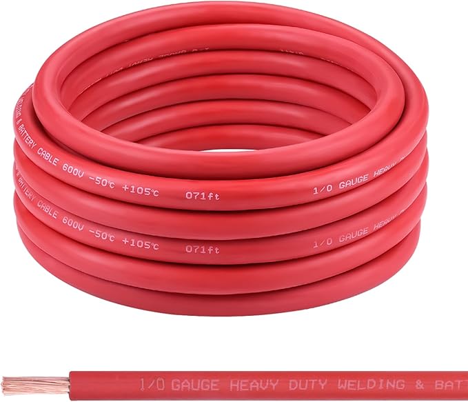 Shirbly 1/0 Gauge Battery Cable, 30FT Red 1/0 AWG Pure Copper Wire Welding Cable, for Automotive, Battery, Solar and Generator, Standard USA OFC Wire