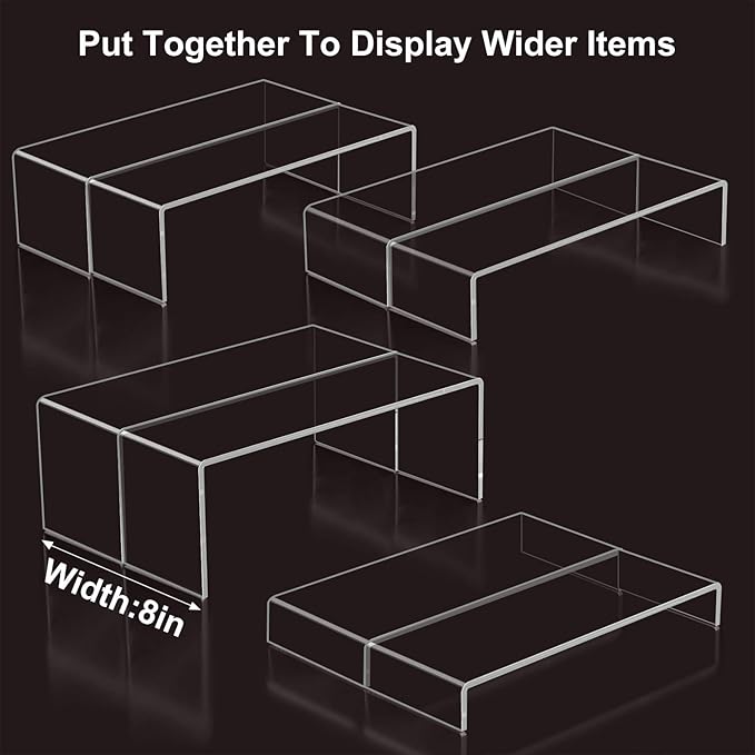 Blaithom Acrylic Display Riser Stand,8Pcs 12'' Length Tier Display Stands, Thickened to 0.2''(5mm) Acrylic Shelf Risers for Perfume Display,Risers for Buffet Table,Cupcake Stand,Pop Figurines,Tumbler,Food