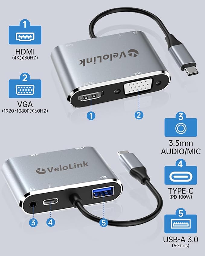 velolink USB C Hub MultiPort Adapter