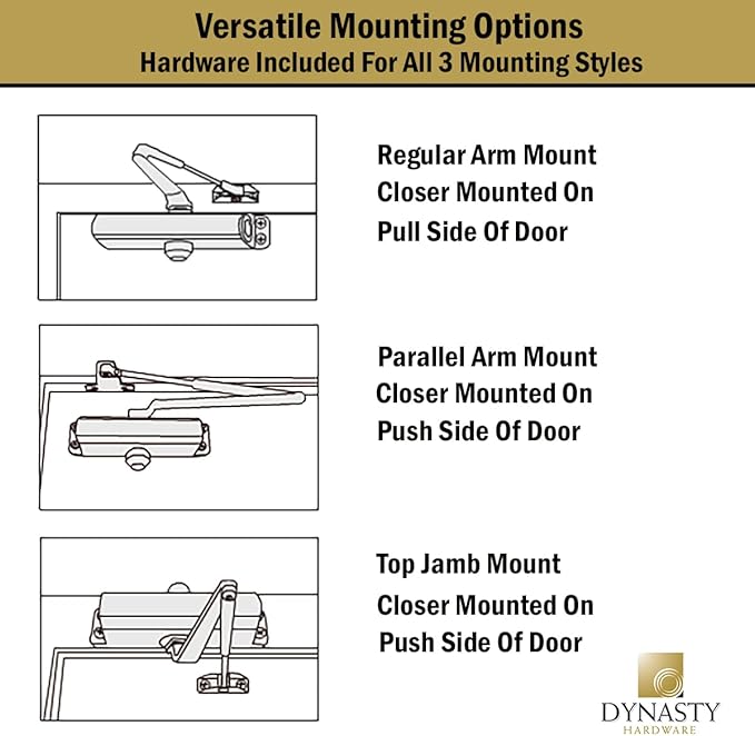 Dynasty Hardware Door Closer, Grade 1 Heavy Duty Commercial Hydraulic Closer, Self-Closing, Adjustable Spring Size 1-4, ADA Compliant, Surface Mount, Sprayed Aluminum, Series 1614