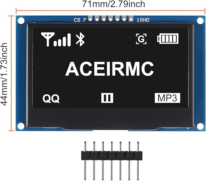 ACEIRMC 2.42 inch 128x64 OLED LCD Display Module SSD1309 7 Pin SPI/IIC I2C Serial Interface for Arduino UNO R3 (White)
