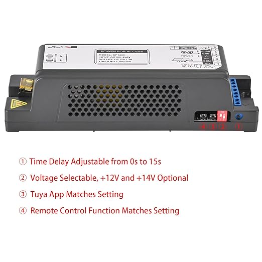 Smart Access Control Power Supply Controller, 12V/14V 3A with Delay Timer, WiFi & Tuya App Remote, 433MHz Remote Control, Compatible with Electric Locks, Door Access Systems & Intercoms