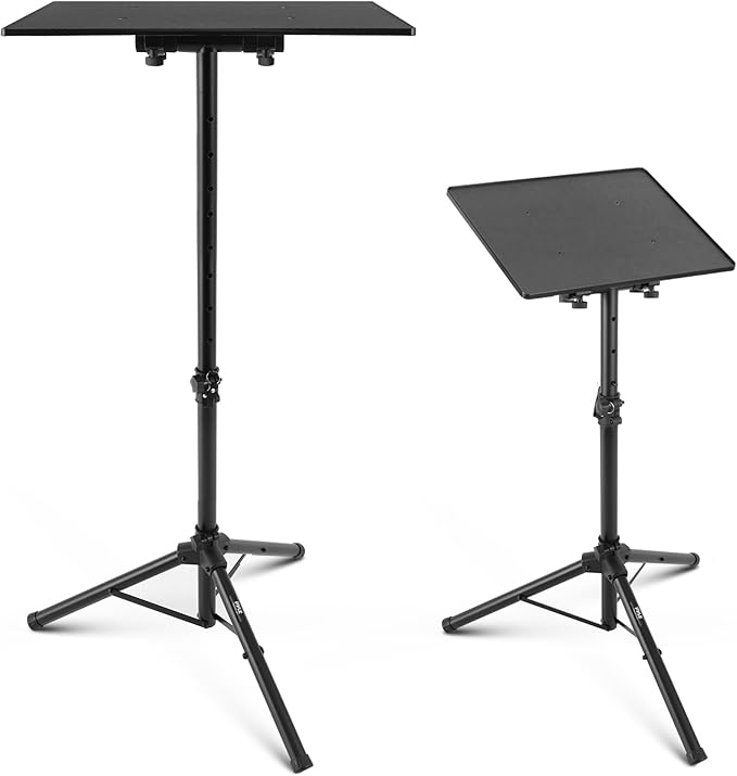 PYLE-PRO Universal Laptop Projector Tripod Stand - Computer, Book, DJ Equipment Holder Mount Height Adjustable Up to 39.37” w/ 14” x 11” Plate Size -for Office, Home, Stage, Studio, DJ Racks Holder
