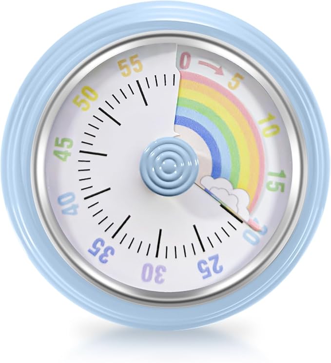 Teeloray Visual Timer for Kids Rainbow Kitchen Timer with Magnetic Base 60-Minute Countdown Mechanical Ringer Alert Cute Time Management Tool for Children and Adults Study Work Cooking, Blue