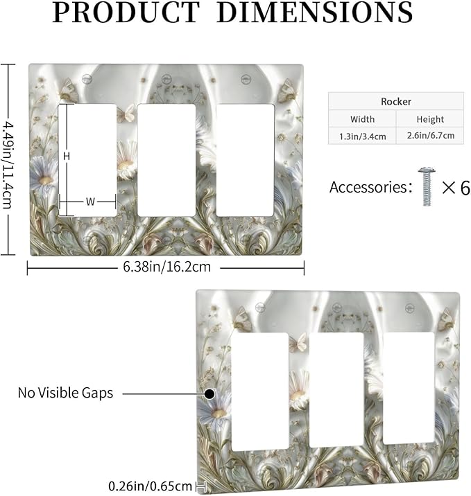 Bvtewkhz Boho Floral Wild Flower 3 Gang Triple Rocker Decorative Light Switch Covers Electrical Faceplate Switch Plates for Bathroom Kitchen Home