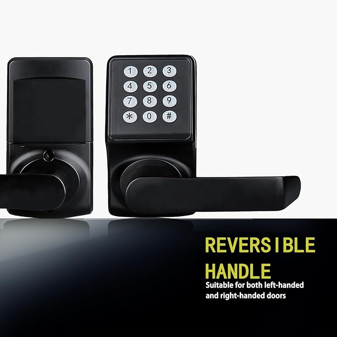 Keypad Door Lock with Handle, Digital Door Lock with Keypad Set,Keyless Entry Door Locks with Handle-IC Card and Anti-peep Password- Easy Installation for Home, Hotel-Matte Black-2PACK Set