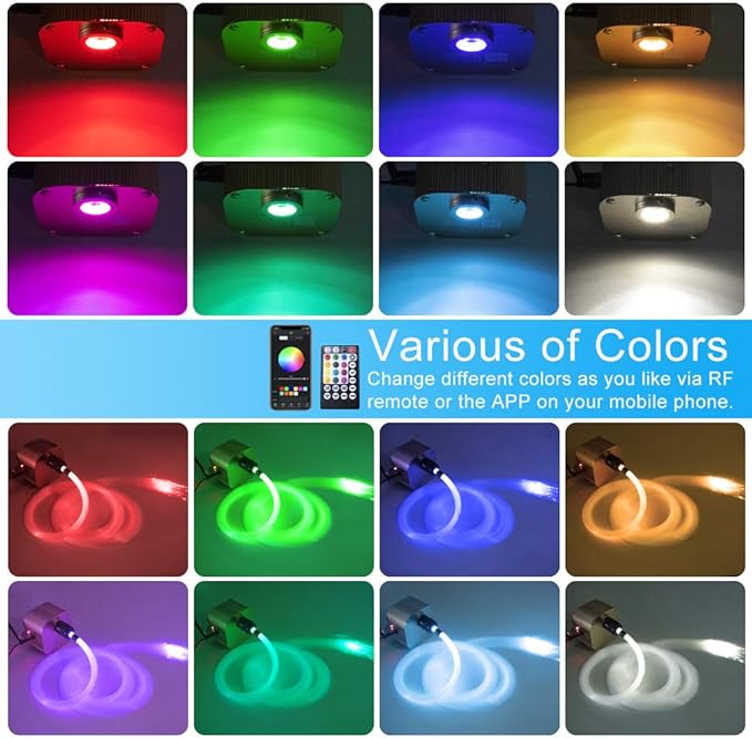 AMKI 16W Bluetooth Twinkle Fiber Optic Star Ceiling Lights Lamp Kit, LED RGBW Engine Driver APP/Remote Control (430pcs(0.03in+0.04in+0.06in)9.8ft)
