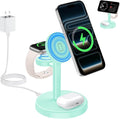 Aeinidi 2026 3 in 1 Wireless Charging Station Compatible with MagSafe, 15W Fast Magnetic Mag-Safe Charger Stand for Apple iPhone 17 16 15 14 13 12 iWatch AirPods Pro 4 3 2, LightGreen