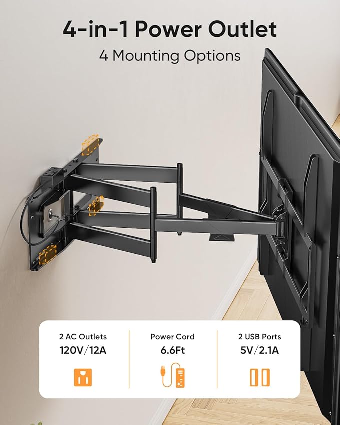 FORGING MOUNT Heavy Duty 98 100 inch TV Wall Mount with Power Strip for 50–100 Inch Large TVs up to 220 lbs,Full Motion TV Mount Bracket Smooth Swivel,Tilt,Extends,VESA 800x600mm,16”-24” Wood Studs