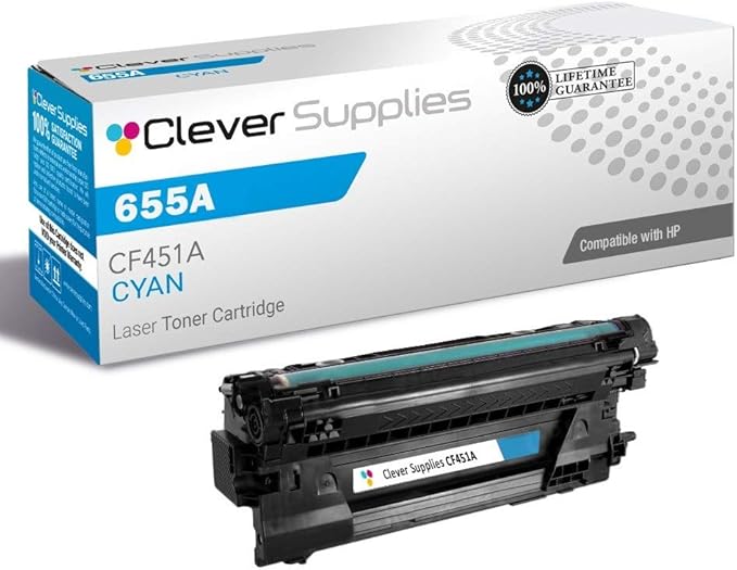 CS Replacement Toner Cartridge Compatible with HP 655A CF451A Cyan Color Enterprise M652dn M652n M653dh M653dn M653x M681 M681dh M681f M682 MFP M681 z MFP M682 z Toner Cartridge Cyan