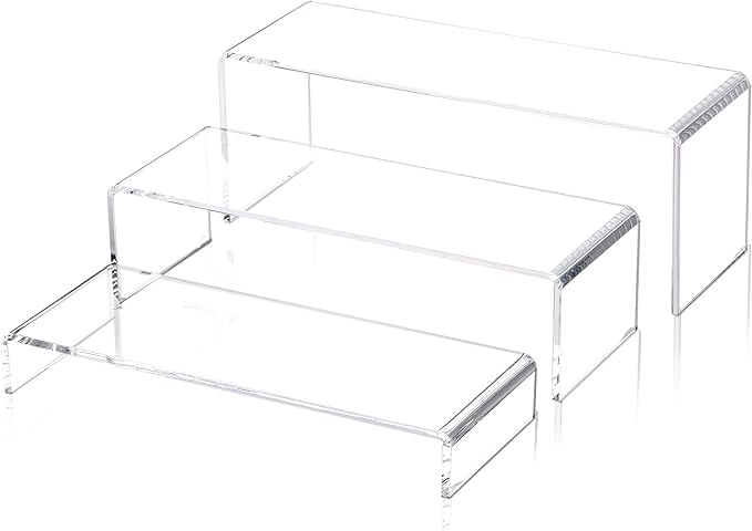 LFTYTUO 1 Set Large Acrylic Clear Display Risers, 3 Sizes 12" Rectangular Showcase Collectibles Display Shelf, 5 mm Thick Desktop Display Stand Holder for Figures, Jewelry, Perfume, Toys
