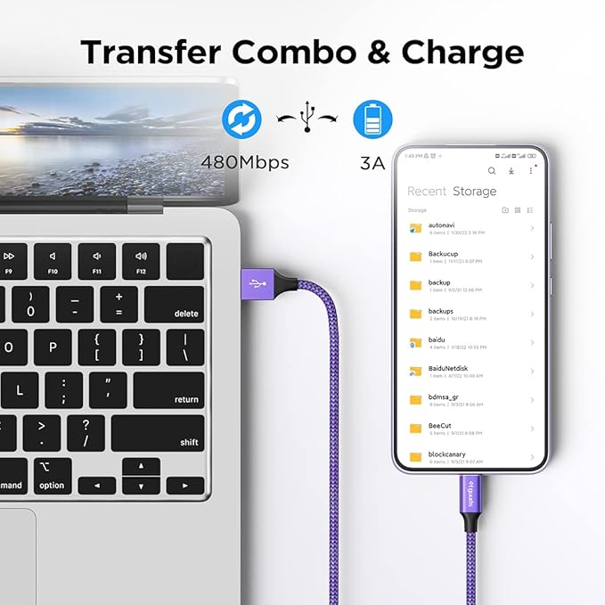 etguuds USB A to USB C Cable 6.6ft, 2-Pack, 3A Fast Charging Type C Charger Cord for iPhone 17 16 15 Pro Max 16e 17 Air, Samsung Galaxy S25 S24 S23 S22 S21 S20 A17 A16 A56 A55 Flip Fold, Purple