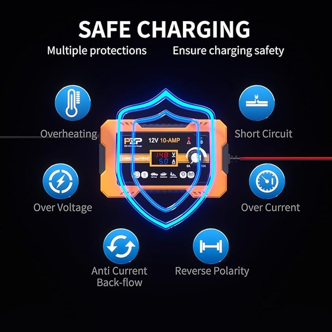 12V Automatic Car Battery Charger, 0-10A Arbitrarily Adjustable Smart Trickle Charger, Auto Desulfator with Battery Repair, Battery Maintainer with Winter Mode for AGM, Gel, Deep Cycle, Lead-Acid