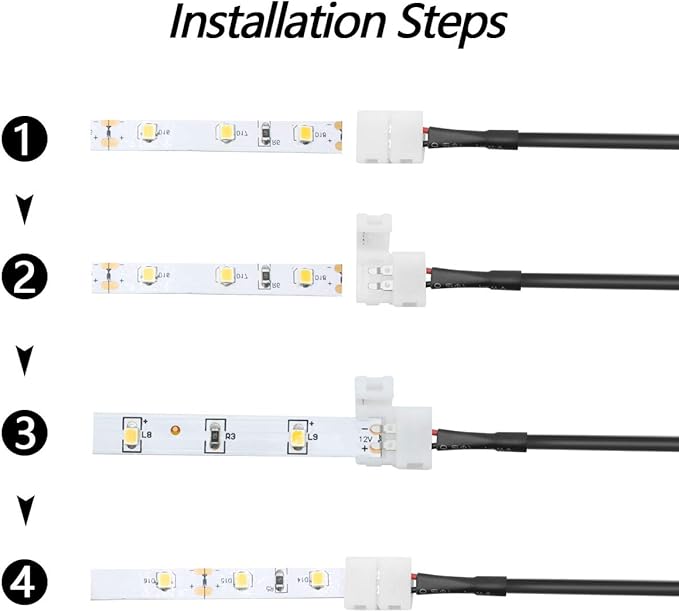 LightingWill 10pcs/Pack DC Female Plug Solderless Snap Down 2Pin Conductor LED Connector for Quick Splitter Connection of 8mm Wide 3528 2835 Single Color Flex LED Strips
