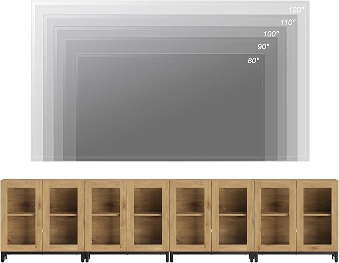 WAMPAT Modern TV Stand with Glass Doors for 120 inch TVs, 4 in 1 Entertainment Center Console with Adjustable Shelves and Metal Base for Living Room, Bedroom, Oak
