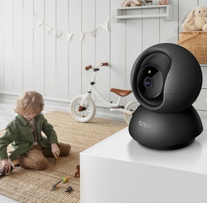 Tapo 2K Indoor Pan/Tilt Wired Security Camera - Works as a Baby Monitor & Pet Camera, Motion Detection, 2-Way Audio, Siren, Night Vision, Subscription-Free Local Storage or Optional Cloud, Black, C211