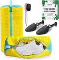 2-Pack Shoe Washing Machine Bag – Reusable Shoe Washing Bag with Brush & Shoe Trees, 360° Deep Cleaning Durable Sneaker Washing Machine Bag, Fits All Shoe Types & Sizes (Yellow, 15.35" × 7.87")