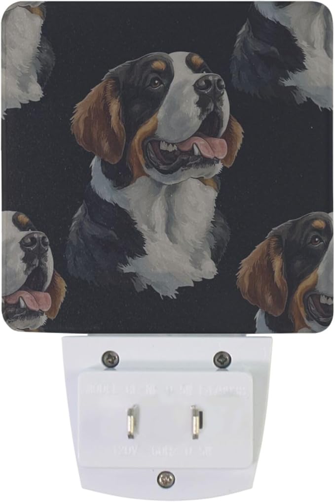 Pigsaly Led Night Light Watercolor Cute St Bernard Dogs Head Night Light Plug in Wall Lamp Smart Dusk to Dawn Sensor Nightlight Led Lamp Energy Saving Lights Gift for Kids Room Bedroom Bathroom Hallw