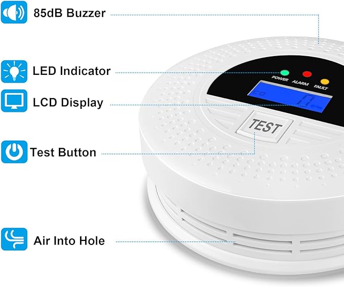 Combination Smoke and CO Detector with Battery Operated, Test Button, LCD Display