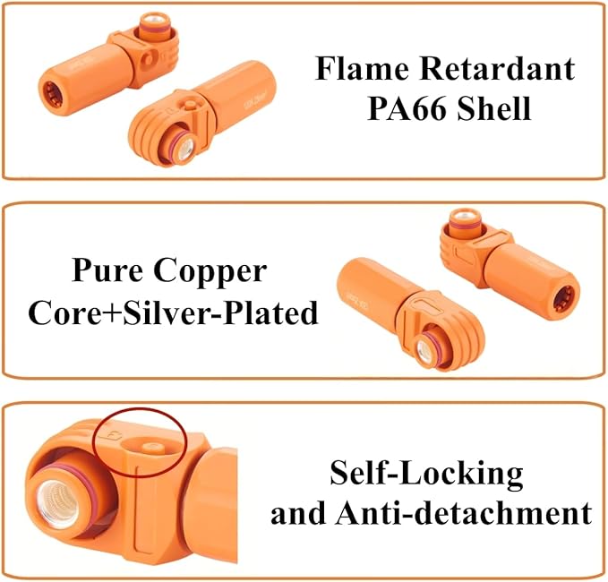 1 Set Battery Energy Storage Connector 120A 25mm² High Current HV Connectors Quick Plug Terminal Right Angle Plug and Socket IP67 Waterproof Power Adapter (Orange, 120A)