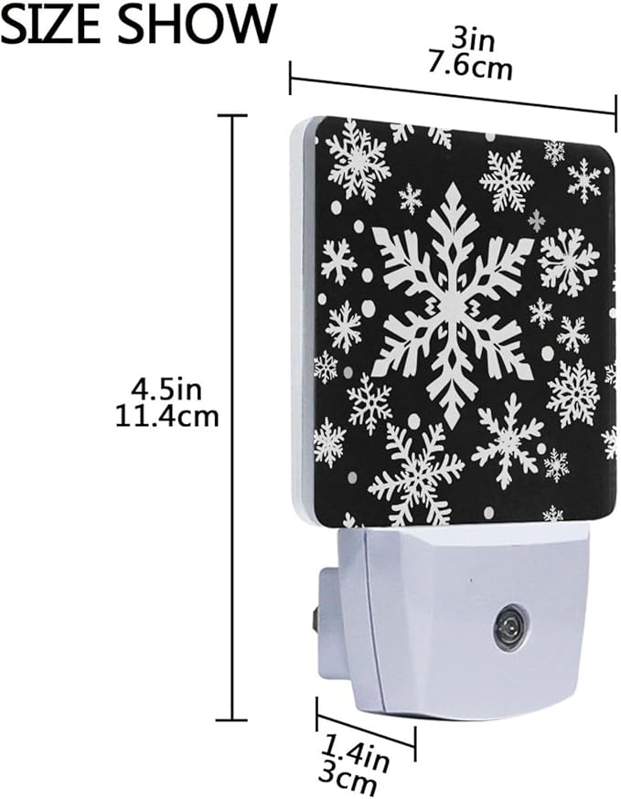 Pigsaly Led Night Light White Black Texture Christmas Snowflakes Night Light Plug in Wall Lamp Smart Dusk to Dawn Sensor Nightlight Led Lamp Energy Saving Lights Gift for Kids Room Bedroom Bathroom H