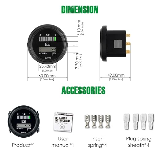 Yooreal 12/24V 36/48V 72V Golf Cart Battery Meter,Hour Meter&Battery Indicator Gauge Meter Lead-Acid Battery(Excluded Trojan),Charging Reminder,for Golf Cart Club Car RV Forklift Tractor ETC