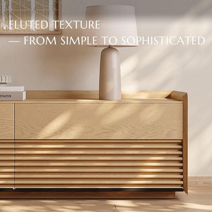 POVISON 79" Fully Assembled Mid Century Modern TV Stand with LED Lights, Media Console with 6 Drawers, Wood Slatted Entertainment Center, No Assembly Required, Fits 75-85 Inch TV