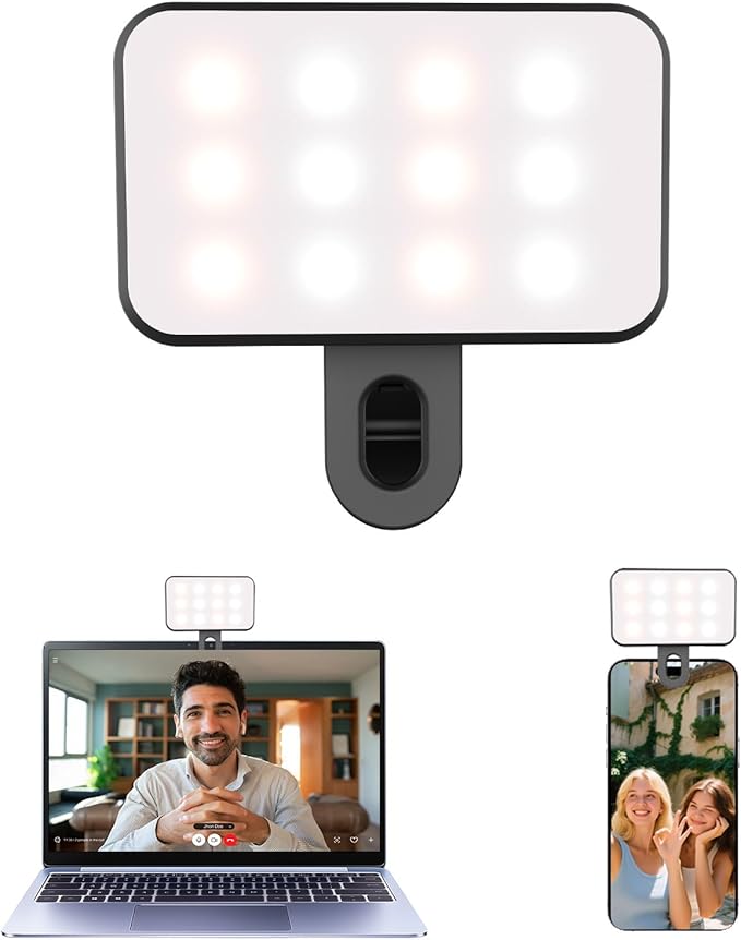 Mini Portable Selfie Light for iPhone: Rechargeable Clip on Phone Fill Lights, Ring Light for Camera Picture, Makeup Photo, Video Conferences, Laptop Use, Zoom Meetings, TikTok, Vlog Photography