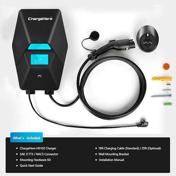 ChargeHere Level 2 EV Home Charger, 240V, 32A/40A | Real-Time Charging Speed Display + Status Light | Up to 7X Faster Charging | Indoor/Outdoor | Wi-Fi App Control | NEMA 14-50 | ETL Certified (40A)