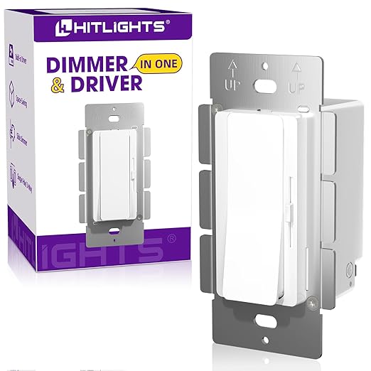 HitLights LED Driver and Dimmer Switch in One 160W, 120V AC to 24V DC, Compatible with Most Solid Color 24V Strip Tape Lights, UL Listed, Single-Pole/3-Way, EZDim Pro, White