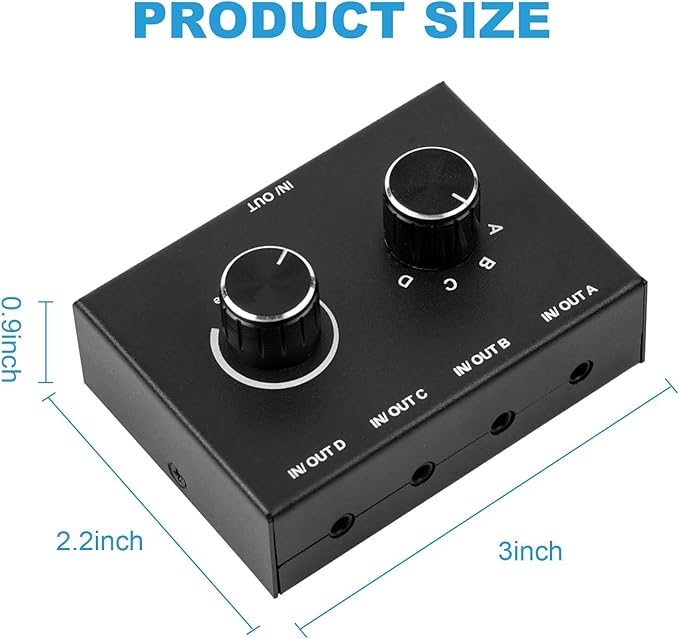 AV Access 4 Port Audio Switcher - 3.5mm Stereo AUX Audio Selector & Splitter