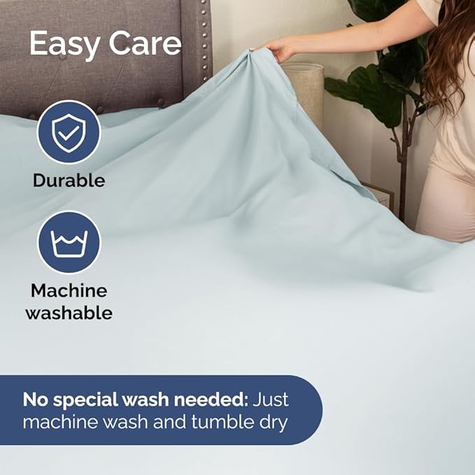 Split Head King Sheet Set – 4 Piece Flex Split Top King Sheets for Adjustable Beds - Fits 14” to 16" Mattress w/ Deep Pockets - Soft, Breathable & Cooling - Luxury Bedding and Wrinkle Free - Ice Blue