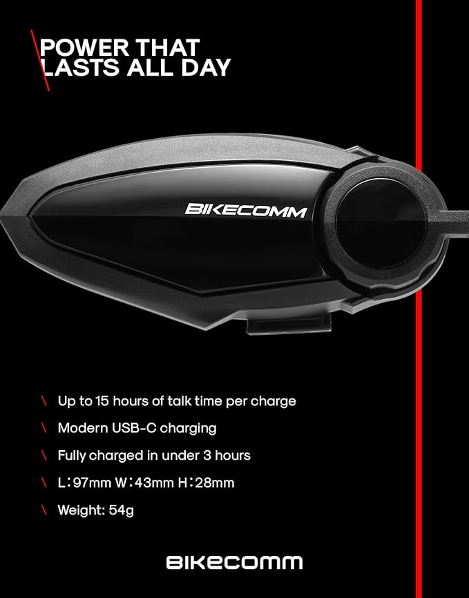 BIKECOMM BK-S2 Motorcycle Bluetooth Headset Intercom – 1200M Range Wireless Speakers - Helmet Communication System, IP67, Carbon