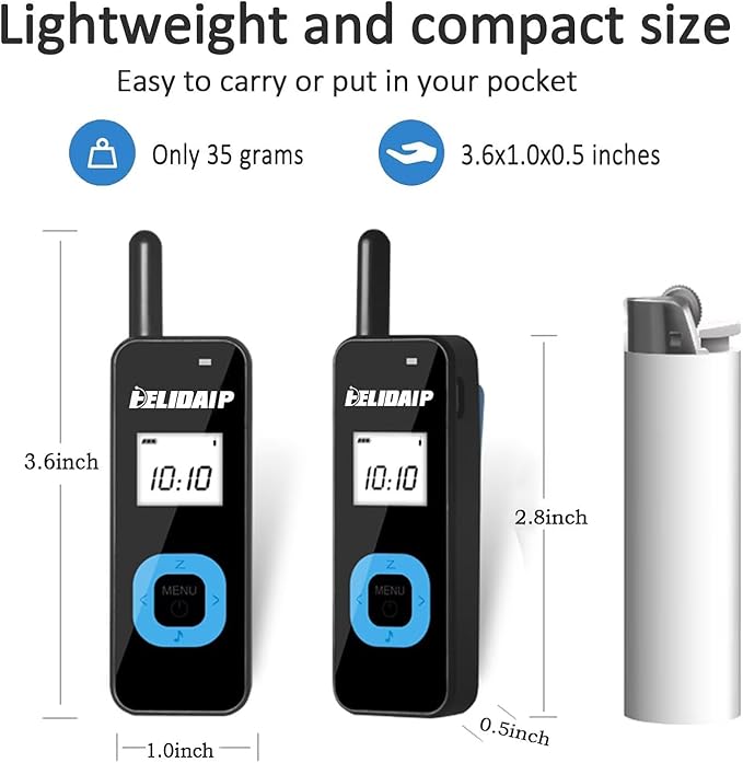 ELIDAIP T-M1 Super Mini Walkie Talkie for Adults,Portable Two Way Radios with Earpiece,Small 2 Way Radio for Restaurant, Workplace,Outdoor Sport,Hotel,Tourism,Skiing, Hiking,Supermarket,Black 2 Pack