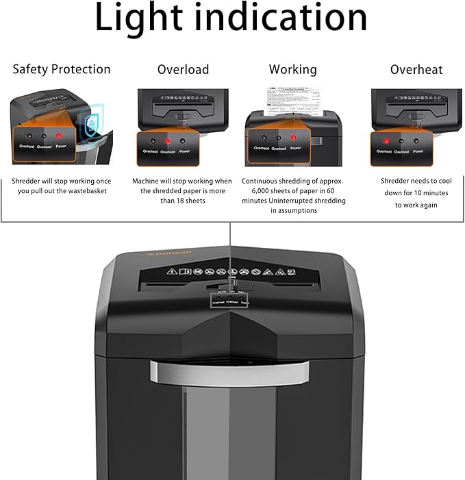 Bonsaii Heavy Duty 18-Sheet Office Shredder – 60-min Continuous Run, Cross-Cut P-4 Security, 6-gal bin with Window, 4-Wheel Design, Shreds Paper, Credit Cards & Staples – Black.