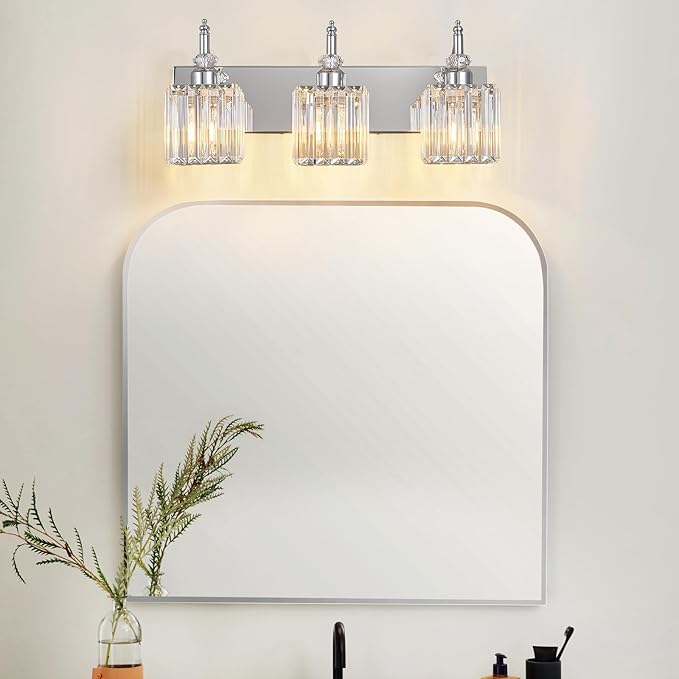BBLLWJ Modern Bathroom Vanity Light 3-Light Chrome Crystal Light Fixtures Over Mirror for Bathroom Wall Sconce