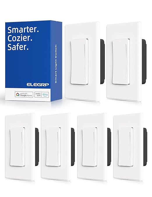 ELEGRP Smart Dimmer Light Switch DTR10, Single Pole Setup, 2.4GHz Wi-Fi Touch Dimmer Compatible with Alexa and Google Assistant, Needs Neutral Wire, No Hub Required, UL&FCC Listed, White, 6 Pack