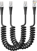 USB C to C Charger Cable [2-Pack 3FT], Coiled USB-C Cable for Car, Type C Fast Charging USBC to USBC Cable for iPhone 17/16/15/15 Pro/15 Plus/15 Pro Max/Samsung Galaxy S23 More USB C Devices