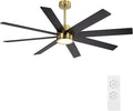WINGBO 60" Large DC Ceiling Fans with Lights and Remote, 3 Downrods, 8 Plywood Blades, 6-Speeds Reversible DC Motor, 3CCT, Indoor Ceiling Fan for Bedroom Living Room Patio, Brass and Black