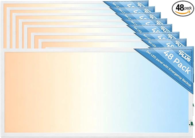 2X4 LED Flat Panel Light with Emergency Battery Backup, 50W 3000K/4000K/5000K, 0-10V Dimmable, 6500 Lumens, LED Drop Ceiling Lights, 100-277V, DLC UL Listed, Ultra Thin Back-Lit (48 Pack)